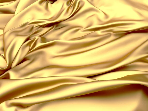 Fondo Seda Tela Dorada Textura Ondulada Satinada Amarilla Ilustración Renderizado — Foto de Stock