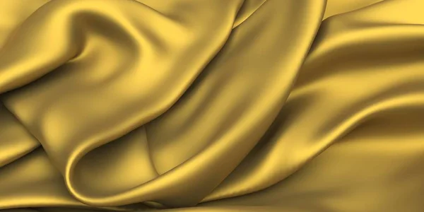 Золотой Шелковый Фон Желтая Атласная Волнистая Текстура Трехмерная Иллюстрация — стоковое фото