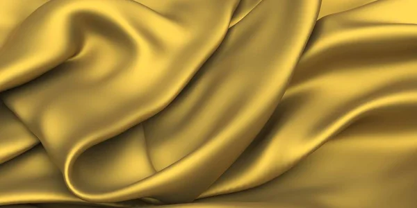 Fundo Seda Tecido Dourado Textura Ondulada Cetim Amarelo Renderizar Ilustração — Fotografia de Stock