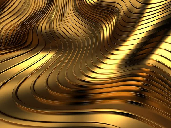 Fundo Líquido Ondulado Abstrato Dourado Renderizar Ilustração — Fotografia de Stock