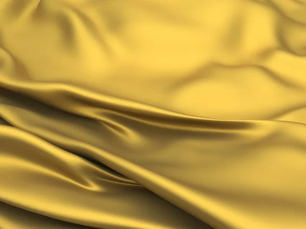 Golden Fabric Silk Background Yellow Satin Wavy Texture Render Illustration — Stock Photo, Image