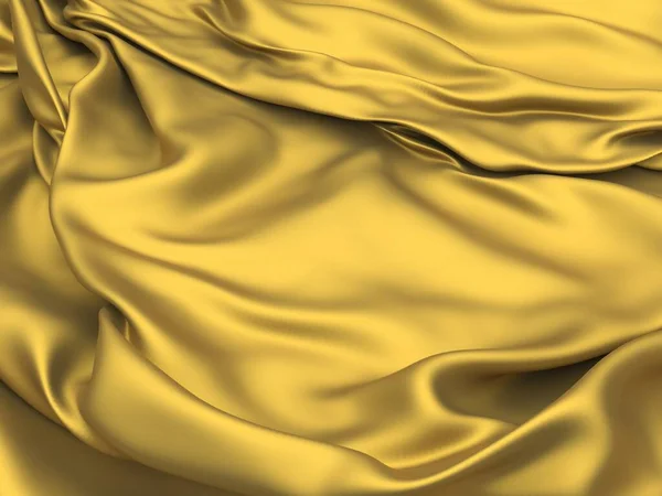 Fondo Seda Tela Dorada Textura Ondulada Satinada Amarilla Ilustración Renderizado — Foto de Stock