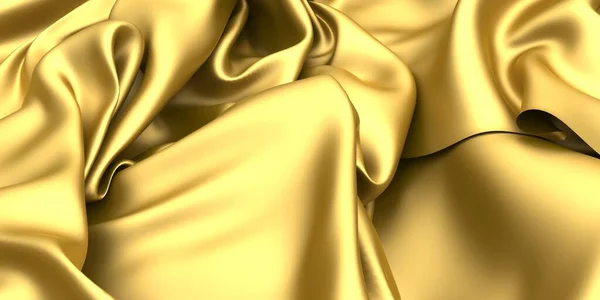 Fundo Seda Tecido Dourado Textura Ondulada Cetim Amarelo Renderizar Ilustração — Fotografia de Stock