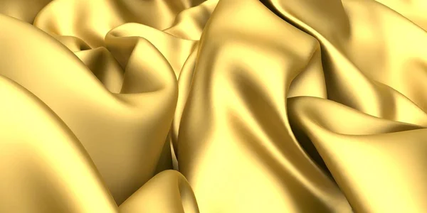 Złoty Tło Tkaniny Jedwabiu Żółta Satynowa Falista Struktura Ilustracja Renderowania — Zdjęcie stockowe
