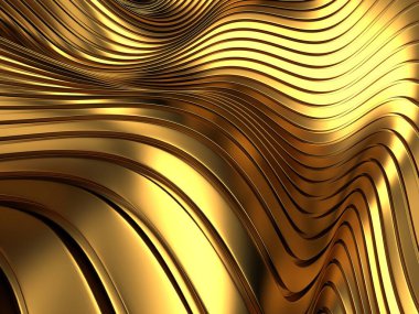 Altın soyut dalgalı sıvı arka plan. 3d resimleme