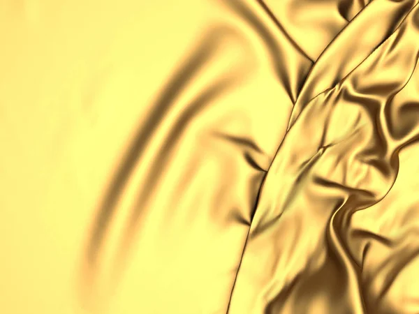 Golden Fabric Silk Background Yellow Satin Wavy Texture Render Illustration — Stock Photo, Image