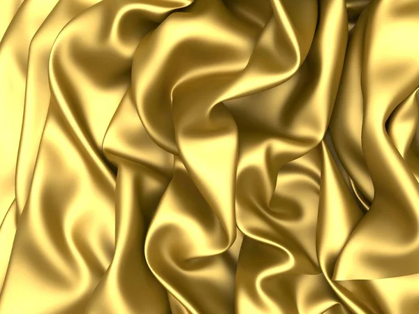 Fundo Seda Tecido Dourado Textura Ondulada Cetim Amarelo Renderizar Ilustração — Fotografia de Stock