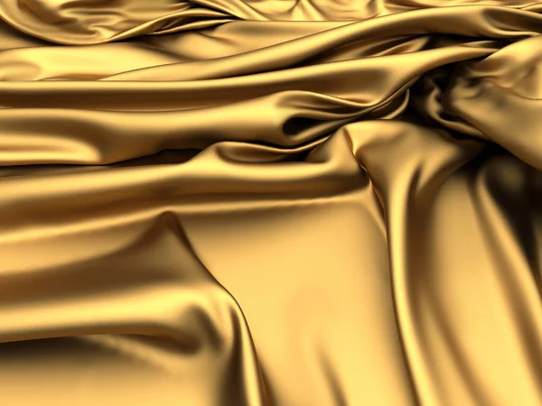 Fundo Seda Tecido Dourado Textura Ondulada Cetim Amarelo Renderizar Ilustração — Fotografia de Stock