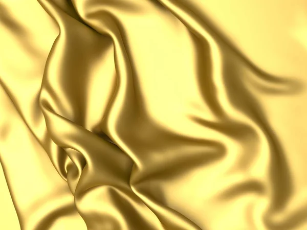 Fundo Seda Tecido Dourado Textura Ondulada Cetim Amarelo Renderizar Ilustração — Fotografia de Stock