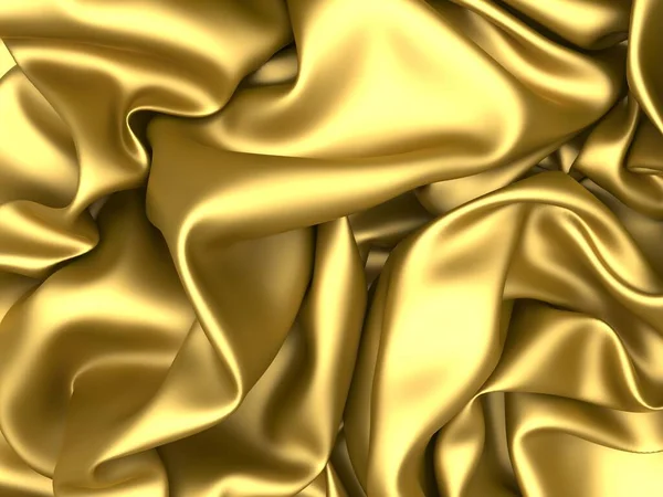 Golden Fabric Silk Background Yellow Satin Wavy Texture Render Illustration — Stock Photo, Image