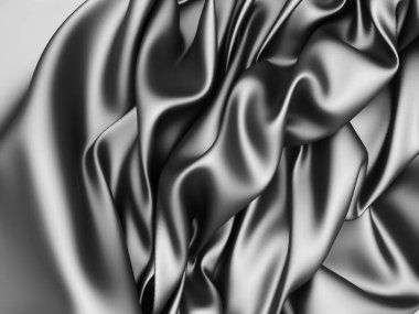 Soyut arka plan lüks kumaş. Pürüzsüz siyah ipek ya da saten kumaş. 3d resimleme