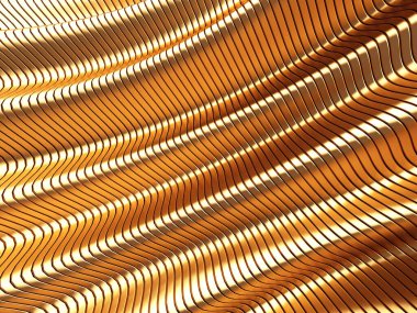 Altın soyut dalgalı sıvı arka plan. 3d resimleme