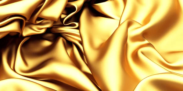 Gyllene Silke Elegant Bakgrund Textur Tyg Återgivning Illustration — Stockfoto