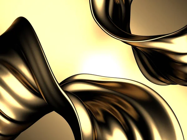 Fundo Líquido Ondulado Abstrato Dourado Renderizar Ilustração — Fotografia de Stock