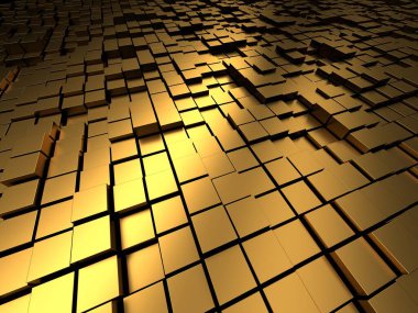 Lüks altın arka plan. Altın parıltılı küp dizisi. 3d hazırlayıcı