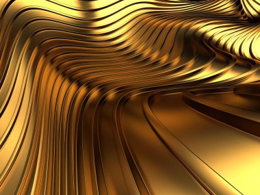 Altın soyut dalgalı sıvı arka plan. 3d resimleme