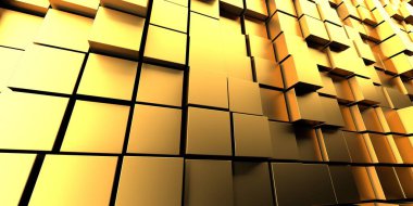 Lüks altın arka plan. Altın parıltılı küp dizisi. 3d hazırlayıcı