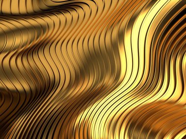 Altın soyut dalgalı sıvı arka plan. 3d resimleme
