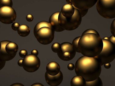 Altın cilası küreler, balistik tasarım arka planı. 3d resimleme