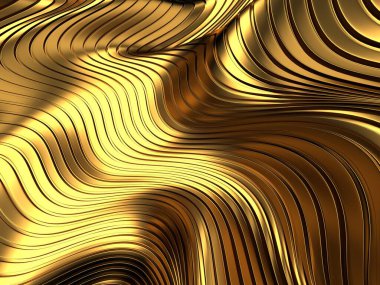 Altın soyut dalgalı sıvı arka plan. 3d resimleme