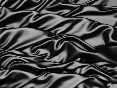 Soyut arka plan lüks kumaş dalgaları. Koyu dalgalı yumuşak kırışık kumaş. 3d resimleme