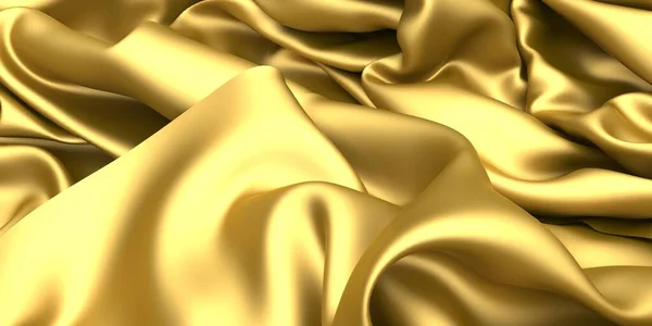 Fundo Seda Tecido Dourado Textura Ondulada Cetim Amarelo Renderizar Ilustração — Fotografia de Stock