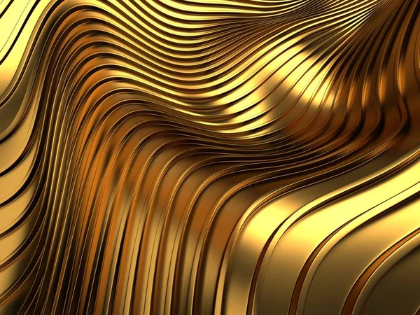 Fundo Líquido Ondulado Abstrato Dourado Renderizar Ilustração — Fotografia de Stock