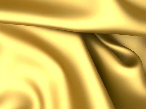 金色丝绸背景 黄色缎子波纹质感 3D渲染说明 — 图库照片