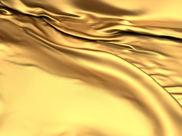 Fundo Seda Tecido Dourado Textura Ondulada Cetim Amarelo Renderizar Ilustração — Fotografia de Stock