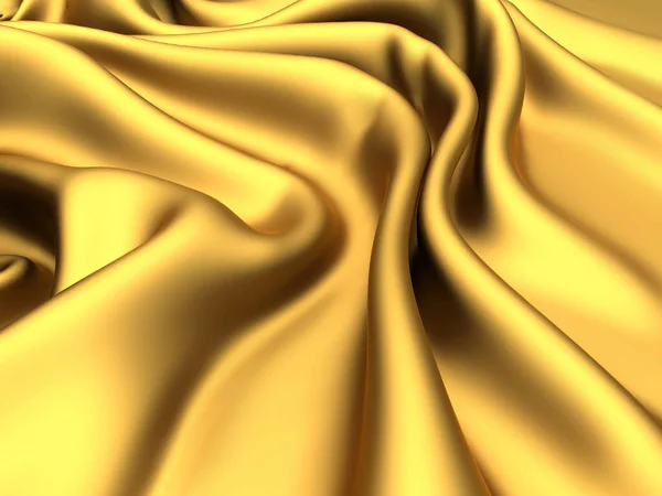 金色丝绸背景 黄色缎子波纹质感 3D渲染说明 — 图库照片