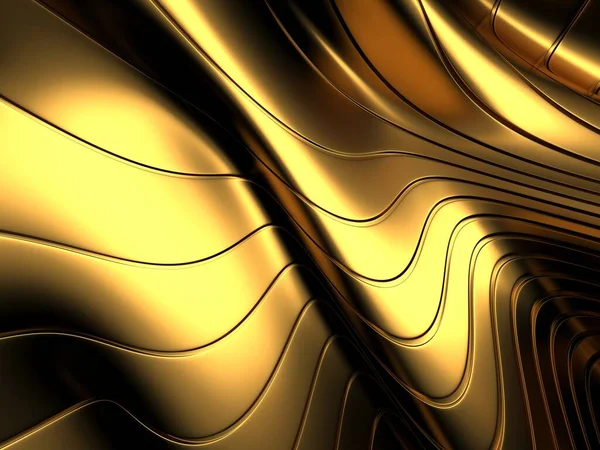 Fundo Líquido Ondulado Abstrato Dourado Renderizar Ilustração — Fotografia de Stock