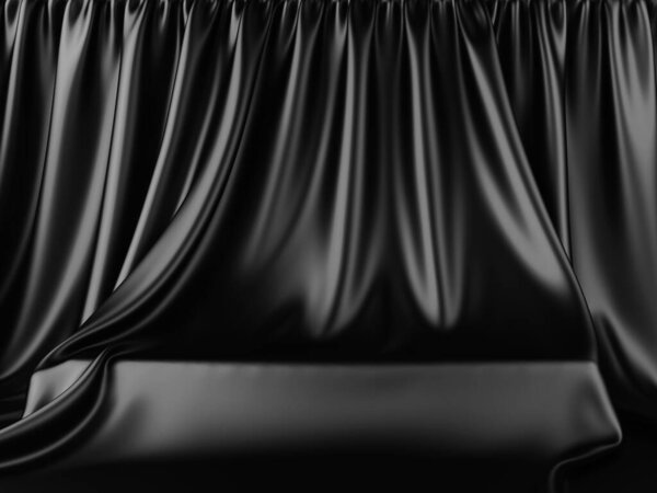 Чёрная трибуна на тёмном фоне. Реалистичная темная платформа. 3D рендеринг