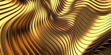 Altın soyut dalgalı sıvı arka plan. 3d resimleme