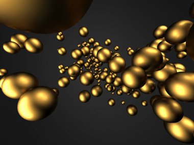 Altın cilası küreler, balistik tasarım arka planı. 3d resimleme
