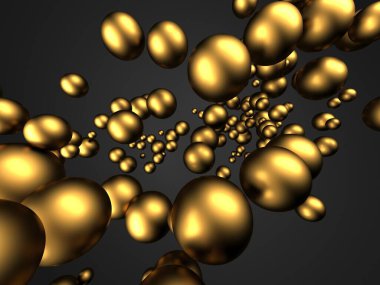 Altın cilası küreler, balistik tasarım arka planı. 3d resimleme