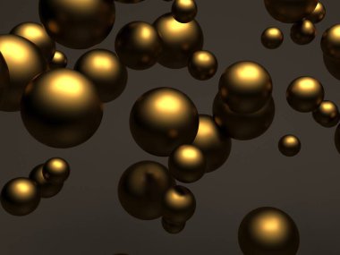 Altın cilası küreler, balistik tasarım arka planı. 3d resimleme