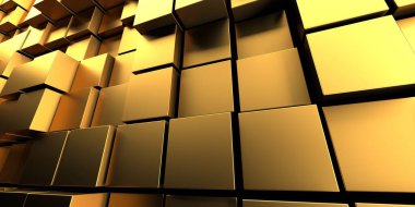 Lüks altın arka plan. Altın parıltılı küp dizisi. 3d hazırlayıcı