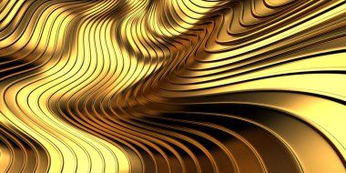 Altın soyut dalgalı sıvı arka plan. 3d resimleme