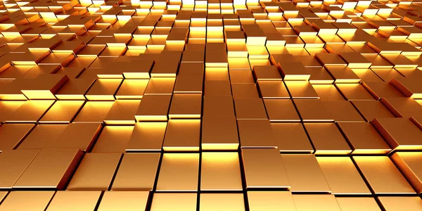 Luxusní Zlaté Pozadí Pole Zlatých Lesklých Kostek Vykreslení — Stock fotografie