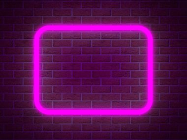 Duvarda neon dikdörtgen çerçeve işareti var. 3d resimleme