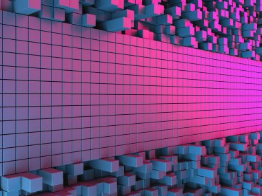 Renkli küpler kaotik inşaat geçmişini engelliyor. 3d hazırlayıcı