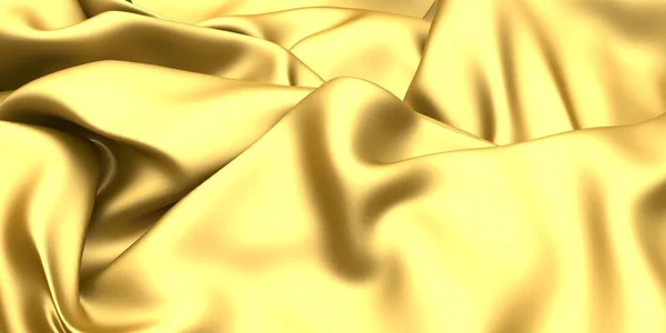 Fundo Seda Tecido Dourado Textura Ondulada Cetim Amarelo Renderizar Ilustração — Fotografia de Stock