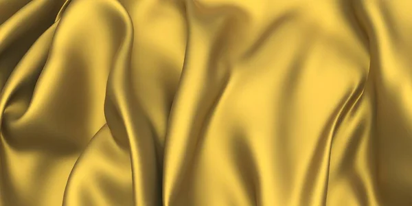 Fondo Seda Tela Dorada Textura Ondulada Satinada Amarilla Ilustración Renderizado —  Fotos de Stock