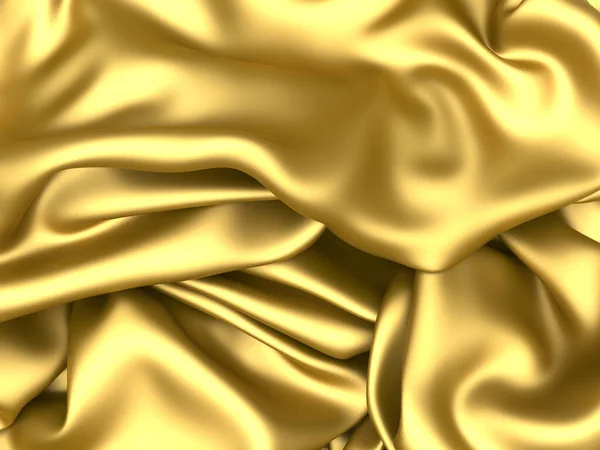 Fundo Seda Tecido Dourado Textura Ondulada Cetim Amarelo Renderizar Ilustração — Fotografia de Stock