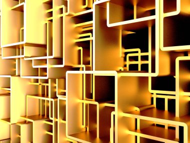 Lüks altın arka plan. Altın parıltılı küp dizisi. 3d hazırlayıcı