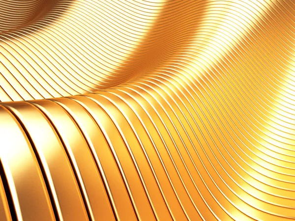 Fundo Líquido Ondulado Abstrato Dourado Renderizar Ilustração — Fotografia de Stock