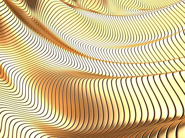 Fundo Líquido Ondulado Abstrato Dourado Renderizar Ilustração — Fotografia de Stock