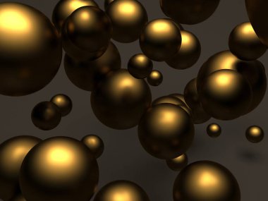 Altın cilası küreler, balistik tasarım arka planı. 3d resimleme