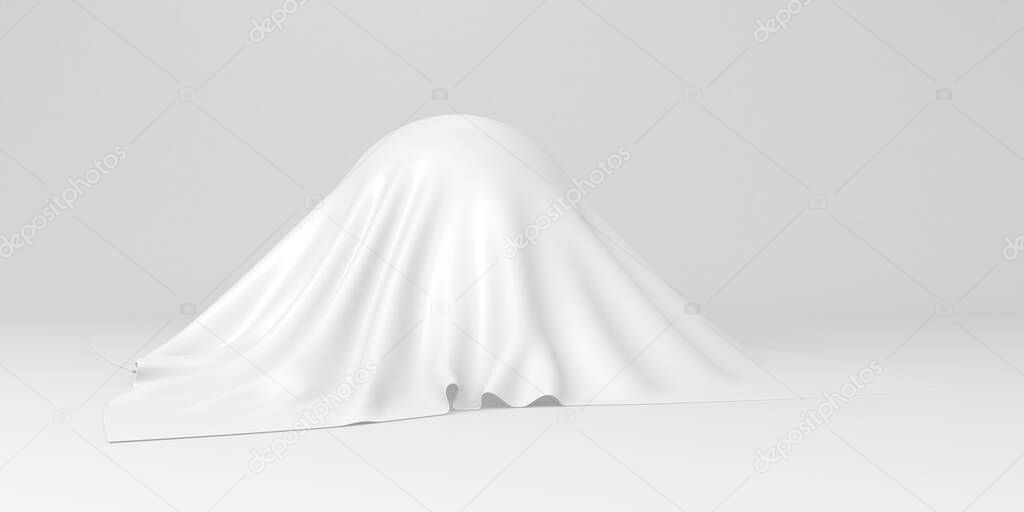 Surprise concept sphere covered with white cloth. 3d render illustration