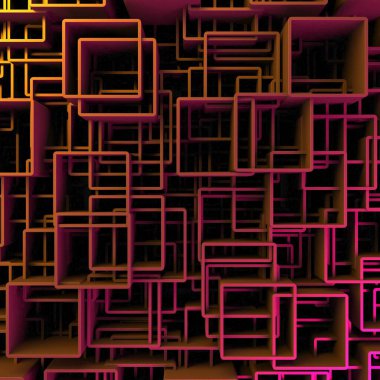 Renkli küpler kaotik inşaat geçmişini engelliyor. 3d hazırlayıcı